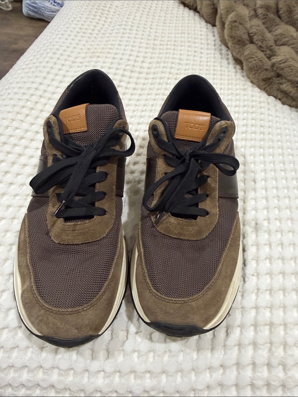 TOD'S Brown Suede & Mesh Sneakers with Black Laces